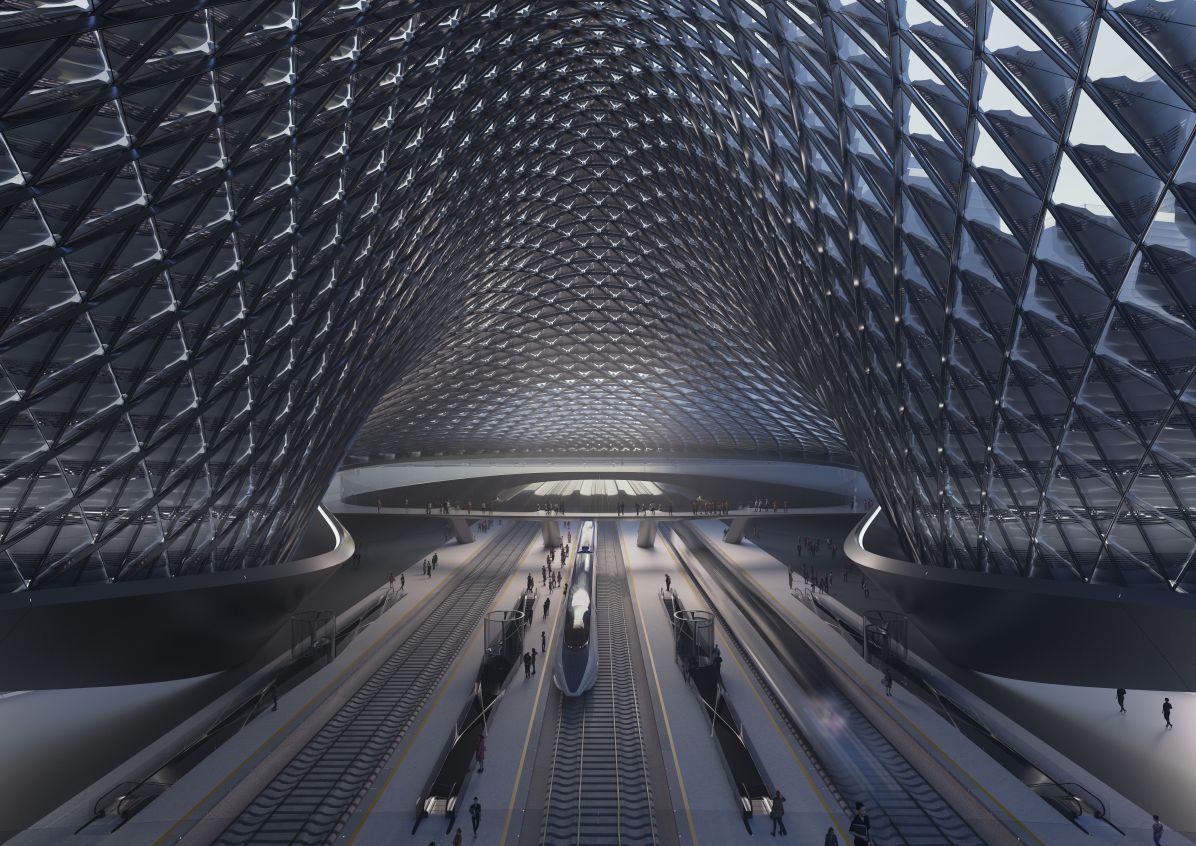2020 / Xian Train Station / Xian, China, Design credit: Saman Saffarian / Visualisation credit: Jakub Trčka