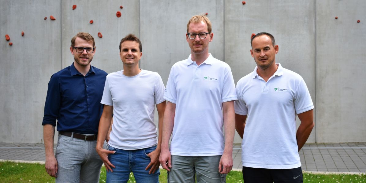 Foto: Martin Višňa, UP Zleva: Petr Suchomel (VTP UP), David Prycl (AC BALUO), Jakub Krejčí a Michal Botek (oba katedra přírodních věd v kinantropologii FTK UP)