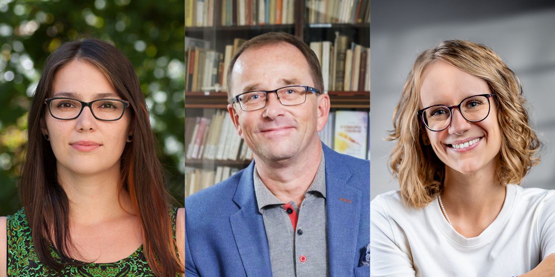 Koláž: Universitas O tom, jak systémově pečovat o kvalitu výuky hovořil s Ingrid Procházkovou (MUNI, na snímku vlevo) a Jiřinou Vidlákovou (ZČU, vpravo) Martin Tomášek (OU).