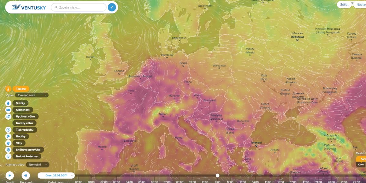 Screenshot: www.ventusky.com Aplikace kromě počasí dokáže sledovat i výšky vln a v oblastech postižených hurikány nebo tajfuny může pomoci s přesnější předpovědí.