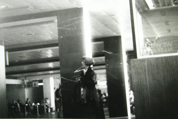 Barbara Day arriving at Prague airport, photo by StB. Personal Archive of B. Day
