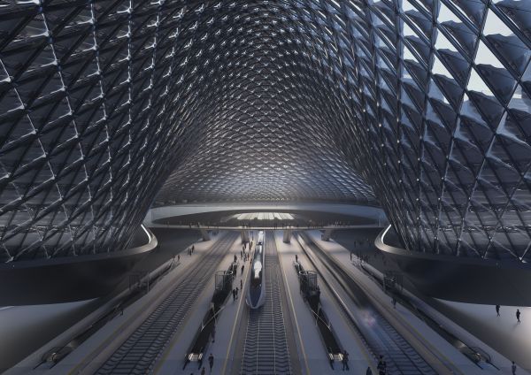 2020 / Xian Train Station / Xian, China, Design credit: Saman Saffarian / Visualisation credit: Jakub Trčka